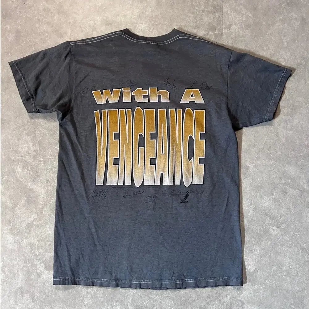 90s Vintage Pittsburgh Penguins Caricature Gray T Shirt -M